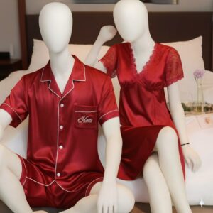 Couple Night Suit / Sleepwear Set ? Stylish Nightdress & Pajama Shorts | SKU DC-C003 (3 Pcs)
