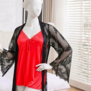 2-Piece Women's Sleepwear Set ? Camisole, Shorts & Lace Gown Soft Satin Nightwear Free Size