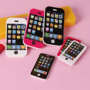 Pack of 6 Mobile Phone Shape Fancy Erasers for Kids ? Cute Rubber Erasers for School, Drawing & Stationery (3 Small + 3 Large) - Multi Color