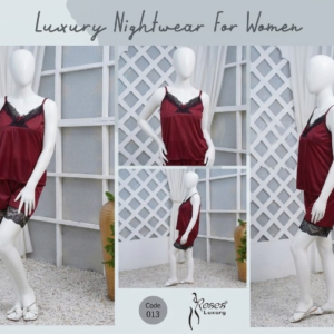 Women's Silk Nightwear Set with Black Lace 2 Piece Cami Top & Shorts Sleepwear Free Size
