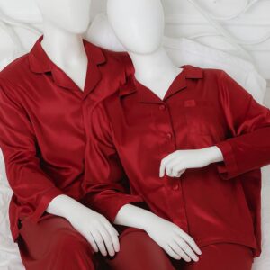 Couple Night Suit Silk Satin Pajama Set ? Long Sleeve Top & Pants | SKU: DC-C011 (4 Pcs)