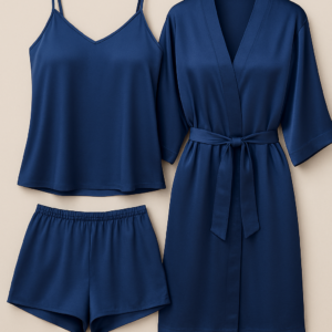3-Piece Satin Sleepwear Set for Women ? Camisole, Shorts & Robe | Elegant Nightwear & Loungewear ? Free Size (DC-3003)