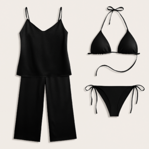 Satin Silk Camisole & Pajama with Bikini Set ? Dual Style Nightwear for Women (DC-4003)