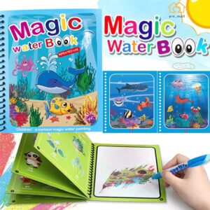 Magic Water Drawing Book for Kids ? Reusable Mess-Free Coloring Book with Magic Pen
